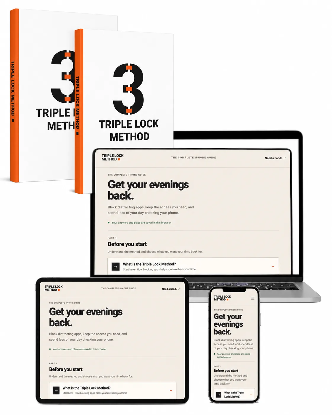 Triple Lock mini-course shown across phone, tablet and course covers