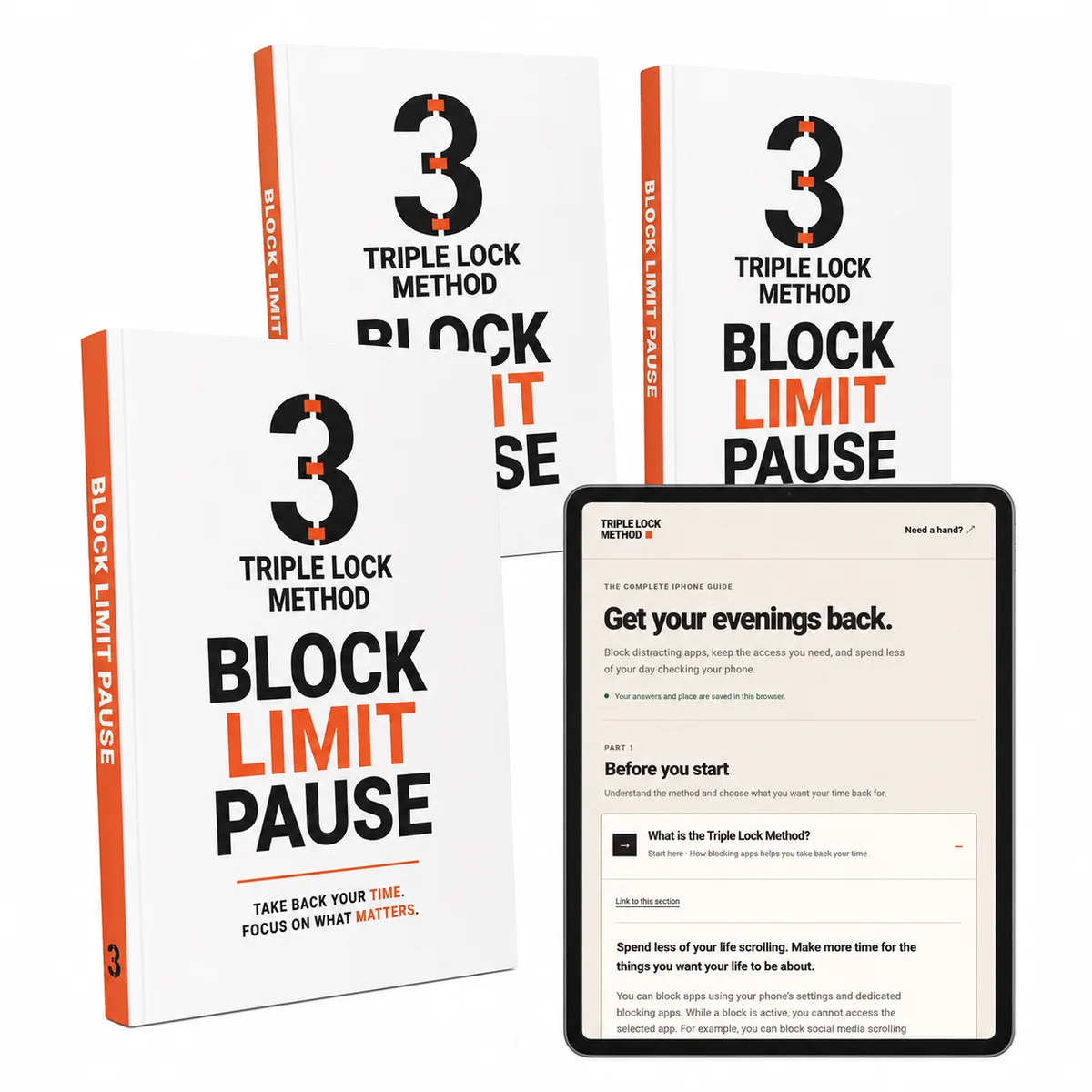 Triple Lock course lesson bundle with branded covers and course screen